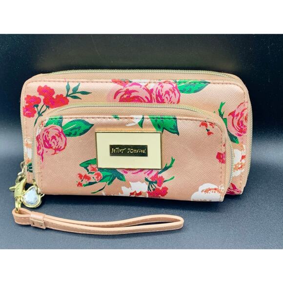 Betsey Johnson Pink Floral Zip Closure Wristlet Wallet - Picture 2 of 8